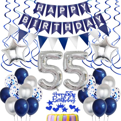 Geburtstagsdeko 55 Jahre Mann Blau 55. Geburtstag Mann Deko 55. Geburtstag Blau Silber Luftballons 55 Jahre Geburtstag Deko Männer 55 Ballon Blau Silber Luftballon 55. Geburtstag Party Deko von Crazy-M