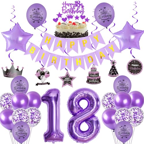 Lila 18 Geburtstag Deko, 18. Geburtstag Mädchen,Luftballons 18. Geburtstag Deko Mädchen, Happy Birthday Girlande Deko 18.Geburtstag Mädchen,violett Tortendeko 18 Geburtstag Happy 18th Birthday von Crazy-M