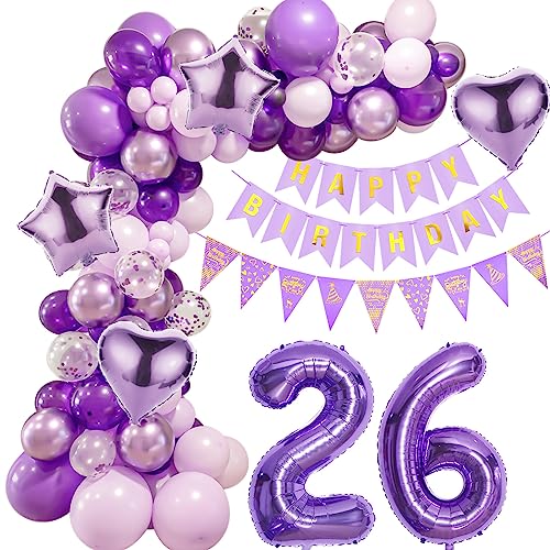 Lila 26 Geburtstag Deko Frauen, Ballon Girlanden 26 Geburtstag Dekoration, Lila Geburtstagsdeko 26 Frauen,Luftballons Girlande 26. Lila Deko,Frauen 26. Geburtstag Dekorationen Violett von Crazy-M