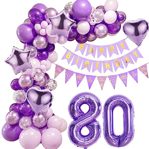 Lila 80 Geburtstag Deko Frauen, Ballon Girlanden 80 Geburtstag Dekoration, Lila Geburtstagsdeko 80 Frauen,Luftballons Girlande 80. Lila Deko,Frauen 80. Geburtstag Dekorationen Violett von Crazy-M