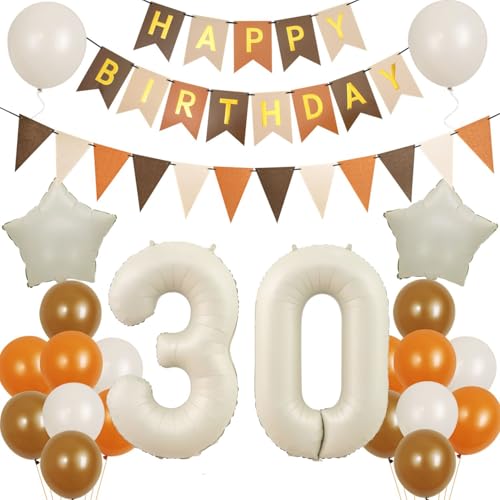 Luftballon 30. Geburtstag Frauen Mann Deko Retro Kaffee -Braun-sand weiße,30 Geburtstagsdeko 30 Jahre Frauen Ballon deko,Happy Birthday Banner Ballons deko 30. Geburtstag Frauen Dekoration von Crazy-M