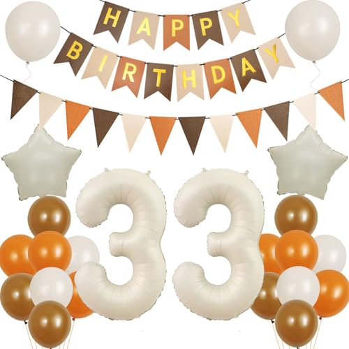 Luftballon 33. Geburtstag Frauen Mann Deko Retro Kaffee -Braun-sand weiße,33 Geburtstagsdeko 33 Jahre Frauen Ballon deko,Happy Birthday Banner Ballons deko 33. Geburtstag Frauen Dekoration von Crazy-M