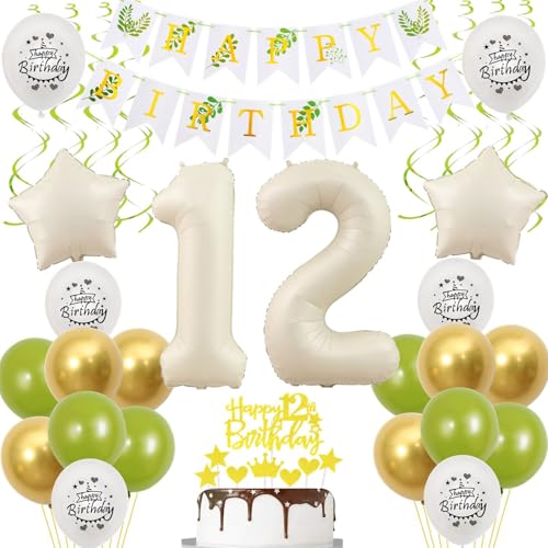 Luftballons 12 Geburtstag Deko mädchen weiß gold grün,ballon 12.Geburtstag deko für mädchen,deko 12 Geburtstag mädchen 12.geburtstag deko mädchen weiß Geburtstagsdeko 12 jahre Mädchen ballon deko von Crazy-M