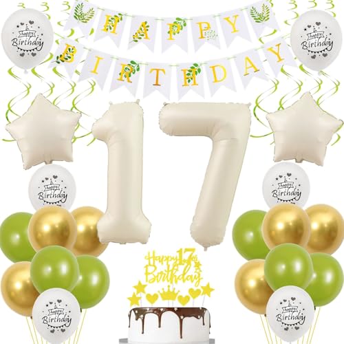 Luftballons 17 Geburtstag Deko mädchen weiß gold grün,ballon 17.Geburtstag deko für mädchen,deko 17 Geburtstag mädchen 17.geburtstag deko mädchen weiß Geburtstagsdeko 17 jahre Mädchen ballon deko von Crazy-M