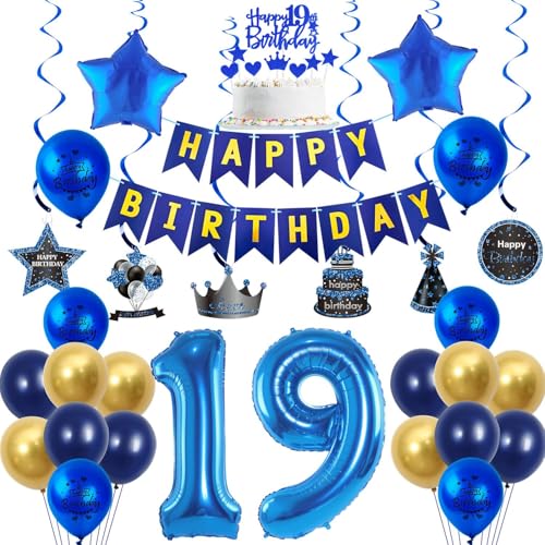 Luftballons 19 Geburtstag Dekoration Blau Gold 19 Jahre Jungen Geburtstagsdeko Ballon,Blau Happy Birthday Girlande Banner Folienballon 19 Geburtstag Party Deko für Junge,deko 19. Geburtstag Junge von Crazy-M