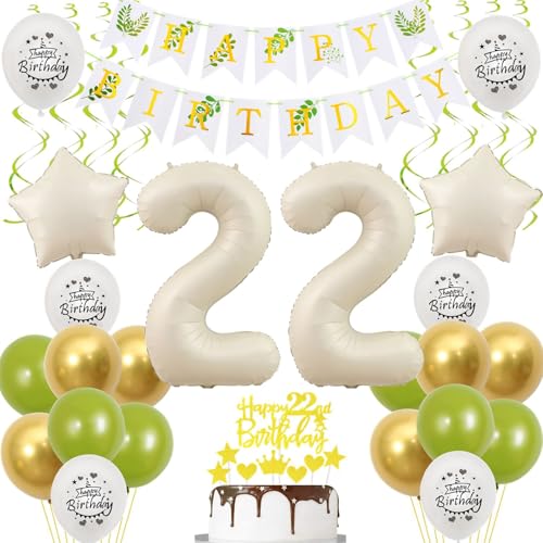 Luftballons 22 Geburtstag Deko frauen weiß gold grün,ballon 22.Geburtstag deko für frauen,deko 22 Geburtstag frau 22.geburtstag deko frau weiß Geburtstagsdeko 22 jahre frauen mädchen ballon deko von Crazy-M