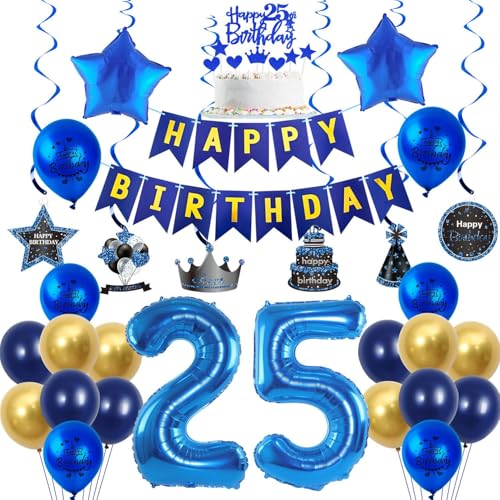 Luftballons 25 Geburtstag Dekoration Blau Gold 25 Jahre Mann Geburtstagsdeko Ballon,Blau Happy Birthday Girlande Banner Folienballon 25 Geburtstag Party Deko für Männer,deko 25. Geburtstag mann von Crazy-M