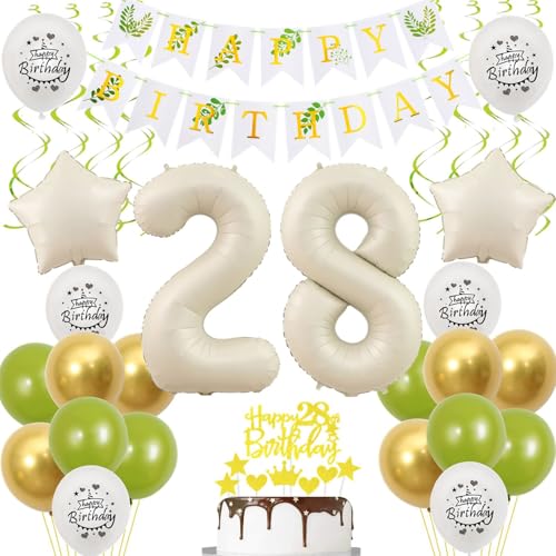 Luftballons 28 Geburtstag Deko frauen weiß gold grün,ballon 28.Geburtstag deko für frauen,deko 28 Geburtstag frau 28.geburtstag deko frau weiß Geburtstagsdeko 28 jahre frauen mädchen ballon deko von Crazy-M