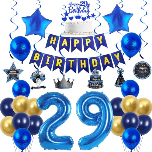 Luftballons 29 Geburtstag Dekoration Blau Gold 29 Jahre Mann Geburtstagsdeko Ballon,Blau Happy Birthday Girlande Banner Folienballon 29 Geburtstag Party Deko für Männer,deko 29. Geburtstag mann von Crazy-M