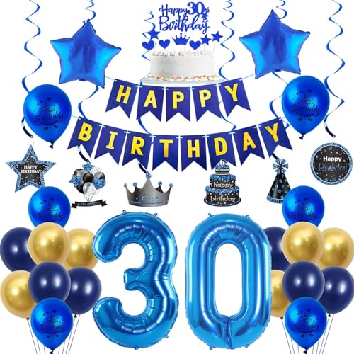 Luftballons 30 Geburtstag Dekoration Blau Gold 30 Jahre Mann Geburtstagsdeko Ballon,Blau Happy Birthday Girlande Banner Folienballon 30 Geburtstag Party Deko für Männer,deko 30. Geburtstag mann von Crazy-M