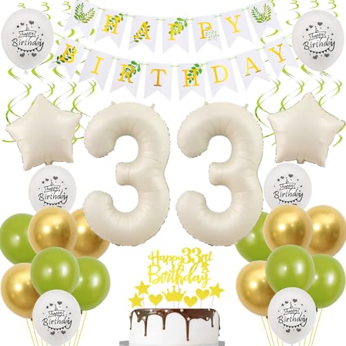 Luftballons 33 Geburtstag Deko frauen weiß gold grün,ballon 33.Geburtstag deko für frauen,deko 33 Geburtstag frau 33.geburtstag deko frau weiß Geburtstagsdeko 33 jahre frauen mädchen ballon deko von Crazy-M