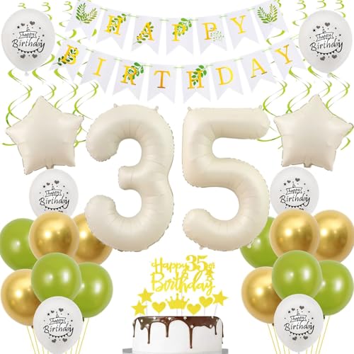 Luftballons 35 Geburtstag Deko frauen weiß gold grün,ballon 35.Geburtstag deko für frauen,deko 35 Geburtstag frau 35.geburtstag deko frau weiß Geburtstagsdeko 35 jahre frauen mädchen ballon deko von Crazy-M