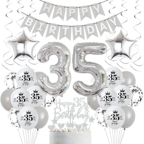 Luftballons 35. Geburtstag Grau Silber, 35 Geburtstag Deko Mann Frau, Silber Deko 35. Geburtstag Mann Frau, Ballons Silber für Mann Party Deko,Silber Tortendeko 35 Geburtstag Party von Crazy-M