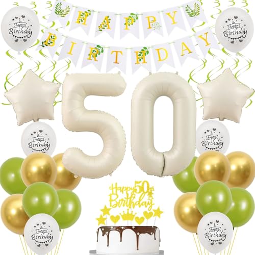 Luftballons 50 Geburtstag Deko frauen weiß gold grün,ballon 50.Geburtstag deko für frauen,deko 50 Geburtstag frau 50.geburtstag deko frau weiß Geburtstagsdeko 50 jahre frauen mädchen ballon deko von Crazy-M