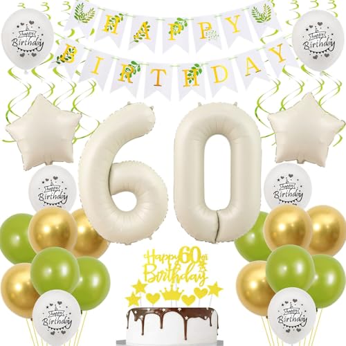 Luftballons 60 Geburtstag Deko frauen weiß gold grün,ballon 60.Geburtstag deko für frauen,deko 60 Geburtstag frau 60.geburtstag deko frau weiß Geburtstagsdeko 60 jahre frauen mädchen ballon deko von Crazy-M