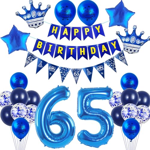 Luftballons 65 Geburtstag Dekoration Blau 65 Jahre Mann Geburtstagsdeko Ballon,Blau Happy Birthday Girlande Banner Folienballon 65 Geburtstag Party Deko für Männer,deko 65. Mann Geburtstag deko von Crazy-M