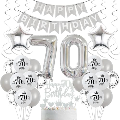 Luftballons 70. Geburtstag Grau Silber, 70 Geburtstag Deko Mann Frau, Silber Deko 70. Geburtstag Mann Frau, Ballons Silber für Mann Party Deko,Silber Tortendeko 70 Geburtstag Party von Crazy-M