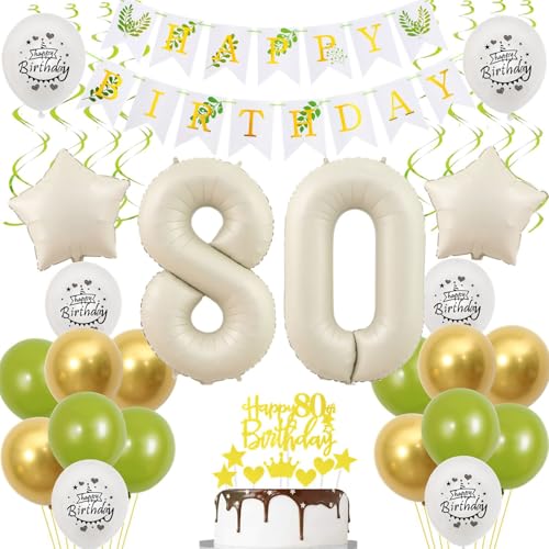 Luftballons 80 Geburtstag Deko frauen weiß gold grün,ballon 80.Geburtstag deko für frauen,deko 80 Geburtstag frau 80.geburtstag deko frau weiß Geburtstagsdeko 80 jahre frauen mädchen ballon deko von Crazy-M