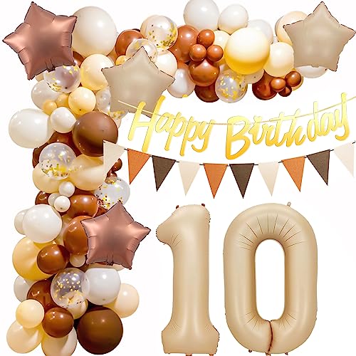 Retro 10 Geburtstag Deko,Geburtstagsdeko 10. Ballon Girlande, 10. Luftballons Retro Braun Deko,Deko 10. Geburtstag Luftballon Beige Girlande,10 Geburtstag Mädchen Junge Kaffee Ballon Arch von Crazy-M