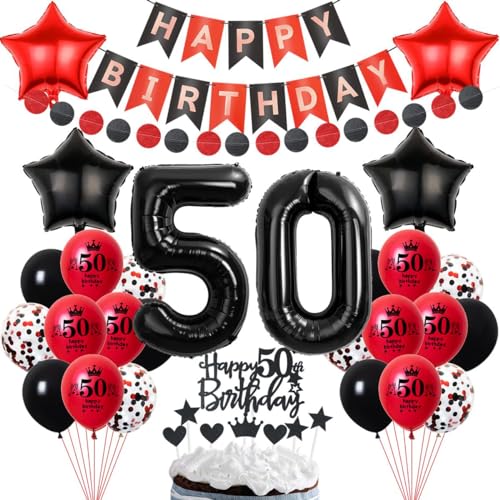 Schwarz Rot 50. Geburtstagsdeko, Ballon 50 Deko zum Geburtstag, Frau Mann 50 Jahre Party Dekoration, Geburtstagsdeko 50 Jahre Rot Schwarz, Luftballons 50. Geburtstag, Tortendeko 50. Geburtstag von Crazy-M