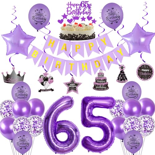 Violett 65 Geburtstag Deko, 65. Geburtstag frauen,Luftballons 65. Geburtstag Deko frauen, Happy Birthday Girlande Deko 65.Geburtstag frau,Tortendeko 65 Geburtstag mädchen Happy 65th Birthday lila von Crazy-M