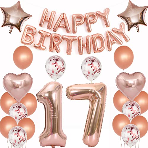 luftballons 17 jahre geburtstag deko rosegold mädchen,Geburtstagsdeko 17 Jahre mädchen Dekoration rosegold folienballon 17. Geburtstag Deko mädchen happy birthday 17 jahre geburtstag ballon(17) von Crazy-M