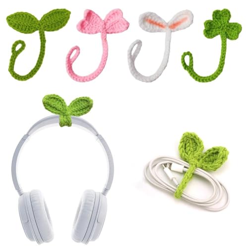 Crochet Leaf Sprout, Lucky Handmade Knitted Sprout Headphone Accessories, Leaf Headset Attachment, Multi-Functional Cute Cable Tie Crochet Knitting Plant Bookmark Gift for Book Lovers von Crazyview