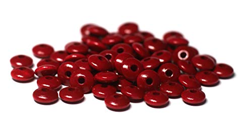 Cre9tive 100x Holzperlen PREMIUM gebohrt für Perlen Kette - Basteln Zubehör - 5/10 mm Linsenperle bordeaux von Cre9tive