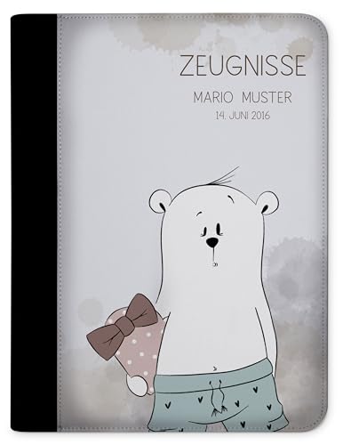 CreaDesign, Kinder Zeugnismappe Jungen personalisiert mit Name, Zeugnismappe Bär Flieger mit 10 Klarsichthüllen, A4, 24 x 31 x 1 cm, Rücken schwarz von CreaDesign