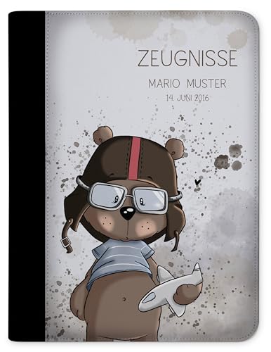 CreaDesign, Kinder Zeugnismappe Jungen personalisiert mit Name, Zeugnismappe Mama Bär mit 10 Klarsichthüllen, A4, 24 x 31 x 1 cm, Rücken schwarz von CreaDesign