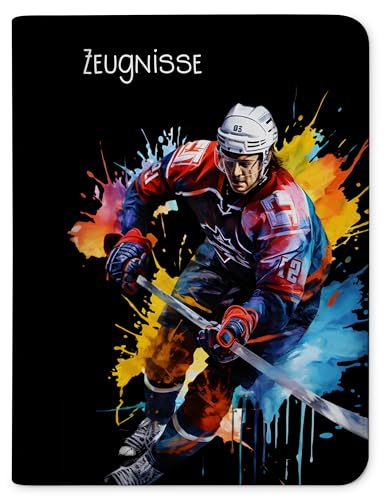 CreaDesign, Kinder Zeugnismappe Mädchen Eishockey Spieler mit 10 Klarsichthüllen, A4, 24 x 31 x 1 cm, Rücken schwarz von CreaDesign