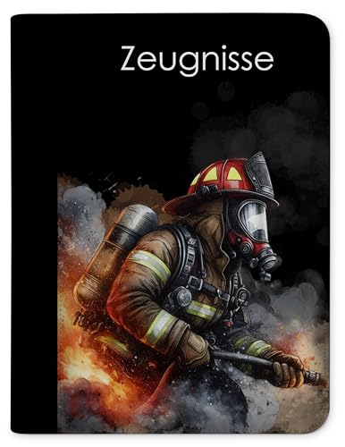 CreaDesign, Kinder Zeugnismappe Mädchen Feuerwehr Junge mit 10 Klarsichthüllen, A4, 24 x 31 x 1 cm, Rücken schwarz von CreaDesign