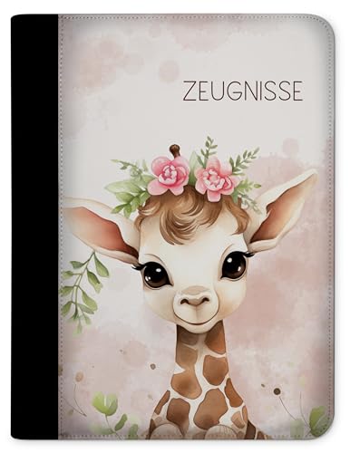 CreaDesign, Kinder Zeugnismappe Mädchen Giraffe Blume mit 10 Klarsichthüllen, A4, 24 x 31 x 1 cm, Rücken schwarz von CreaDesign