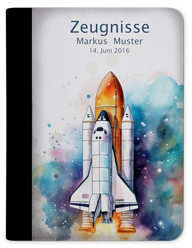 CreaDesign, Kinder Zeugnismappe Mädchen Spaceshuttle mit 10 Klarsichthüllen, A4, 24 x 31 x 1 cm, Rücken schwarz von CreaDesign