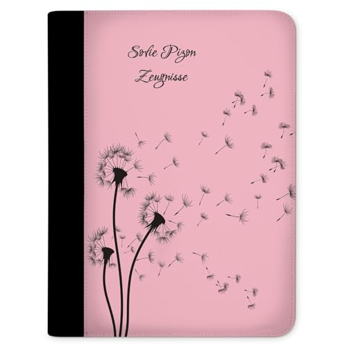 CreaDesign, Kinder Zeugnismappe personalisiert mit Namen, Zeugnis Mappe Pusteblume Rosa, DIN A4, 26,7 x 32,7 x 1 cm, Rücken schwarz von CreaDesign