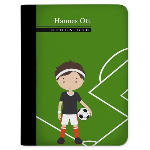 CreaDesign, Kinder Zeugnismappe personalisiert mit Namen, Zeugnis Mappe Fußball, DIN A4, 26,7 x 32,7 x 1 cm, Rücken schwarz von CreaDesign