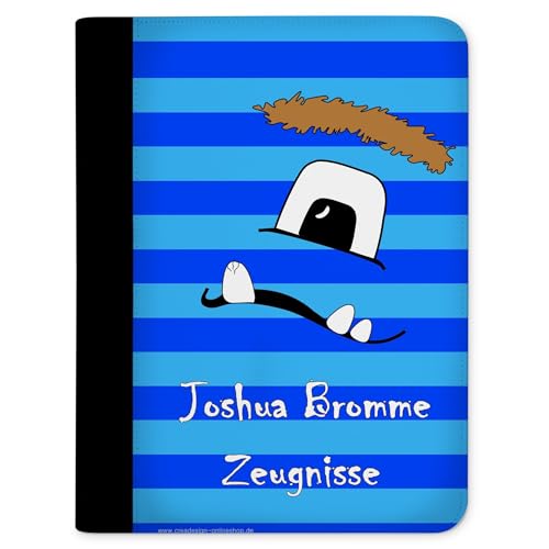 CreaDesign, Kinder Zeugnismappe personalisiert mit Namen, Zeugnis Mappe Monster Blau, DIN A4, 26,7 x 32,7 x 1 cm, Rücken schwarz von CreaDesign