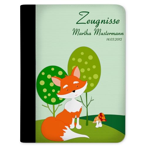 CreaDesign, Kinder Zeugnismappe personalisiert mit Namen, Zeugnis Mappe Fuchs, DIN A4, 26,7 x 32,7 x 1 cm, Rücken schwarz von CreaDesign