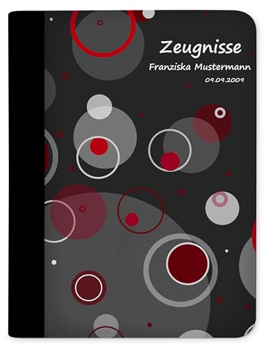 CreaDesign, Kinder Zeugnismappe personalisiert mit Namen, Zeugnis Mappe Kreise Rot, DIN A4, 26,7 x 32,7 x 1 cm, Rücken schwarz von CreaDesign