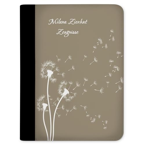 CreaDesign, Kinder Zeugnismappe personalisiert mit Namen, Zeugnis Mappe Pusteblume Beige, DIN A4, 26,7 x 32,7 x 1 cm, Rücken schwarz von CreaDesign