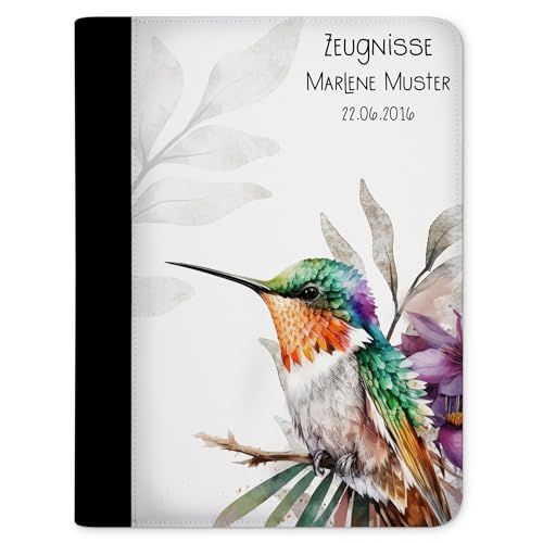 CreaDesign Zeugnismappe personalisiert mit Namen, Zeugnis Mappe Kolibri, DIN A4, 26,7 x 32,7 x 1 cm, Rücken schwarz von CreaDesign