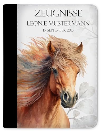 CreaDesign Zeugnismappe personalisiert mit Namen, Zeugnis Mappe Pony Watercolor, DIN A4, 26,7 x 32,7 x 1 cm, Rücken schwarz von CreaDesign