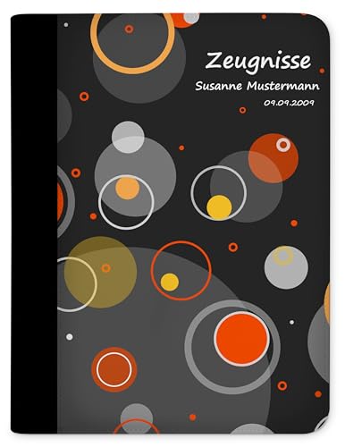 CreaDesign, Kinder Zeugnismappe mit Namen personalisiert, Zeugnis Mappe Kreise Orange mit 10 Klarsichthüllen, A4, 26,7 x 32,7 x 1 cm, Rücken schwarz von CreaDesign