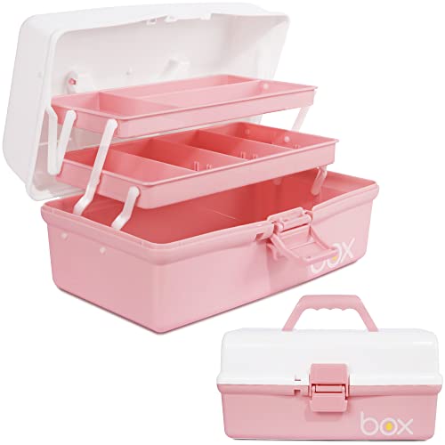 Creahaus 30,5cm 3-Regal Mehrzweck-Aufbewahrungsbox, Sortierbox, Organizer Box, Bastelbox, Nähkasten, Medizinkoffer mit 2 Regalen (Rosa Weiß) von Creahaus