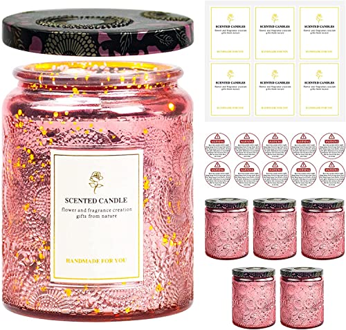 Creahaus 250ml geprägte blinkende Glas-Kerze-Container, 5 Pack galvanisiert glänzende Kerze Jar mit geprägten Deckel für Kerze machen DIY Handwerk (Rosa) von Creahaus