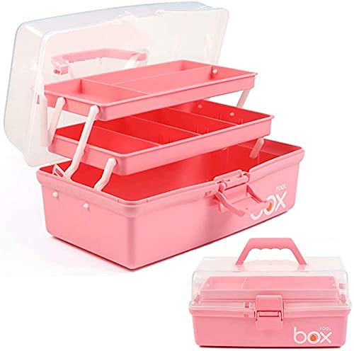 Creahaus 30,5cm 3-Regal Mehrzweck-Aufbewahrungsbox, Sortierbox, Organizer Box, Bastelbox, Nähkasten, Medizinkoffer, Toolbox, Angelkoffer mit 2 Regalen (Rosa) von Creahaus