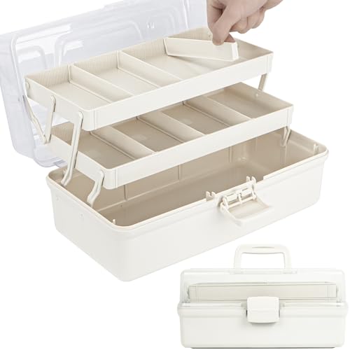 Creahaus 37,5cm 3-Regal Mehrzweck-Aufbewahrungsbox, Sortierbox, Organizer Box, Bastelbox, Nähkasten, Medizinkoffer, Toolbox, Angelkoffer mit 2 Regalen von Creahaus