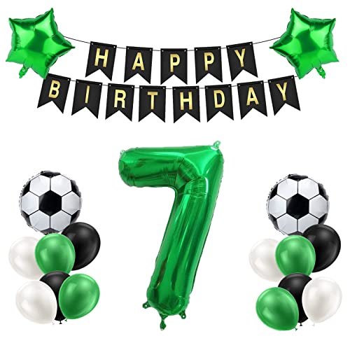 Creaher Fußball Luftballon 7 Jahre Geburtstag, Grün 7. Geburtstagsdeko Jungen, Fußball 7 Geburtstag Deko, Happy Birthday Banner 18 Zoll Stern Ballons für Kinder Fußball Party Deko von Creaher