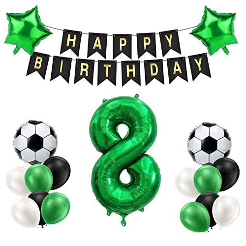 Creaher Fußball Luftballon 8 Jahre Geburtstag, Grün 8. Geburtstagsdeko Jungen, Fußball 8 Geburtstag Deko, Happy Birthday Banner 18 Zoll Stern Ballons für Kinder Fußball Party Deko von Creaher