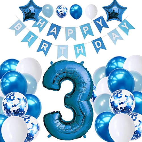 Dekorationsset für Jungen zum 3. Geburtstag, blaues Party-Dekorationsset, Alter 3. Geburtstag, Luftballons mit Happy Birthday-Bannern, Stern-Folienballons für Mädchen, Jungen, Babyparty, Partyzubehör Dekorationsset für Jungen zum 3. Geburtstag, blaues Party-Dekorationsset, Alter 3. Geburtstag, Luftballons mit Happy Birthday-Bannern, Stern-Folienballons für Mädchen, Jungen, Babyparty, Partyzubehör von Creaher